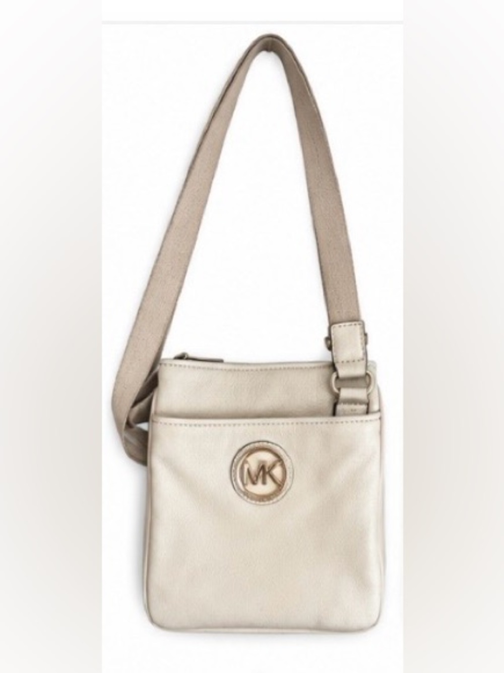 Michael Kors Cream Crossbody Bag with Gold MK Emblem